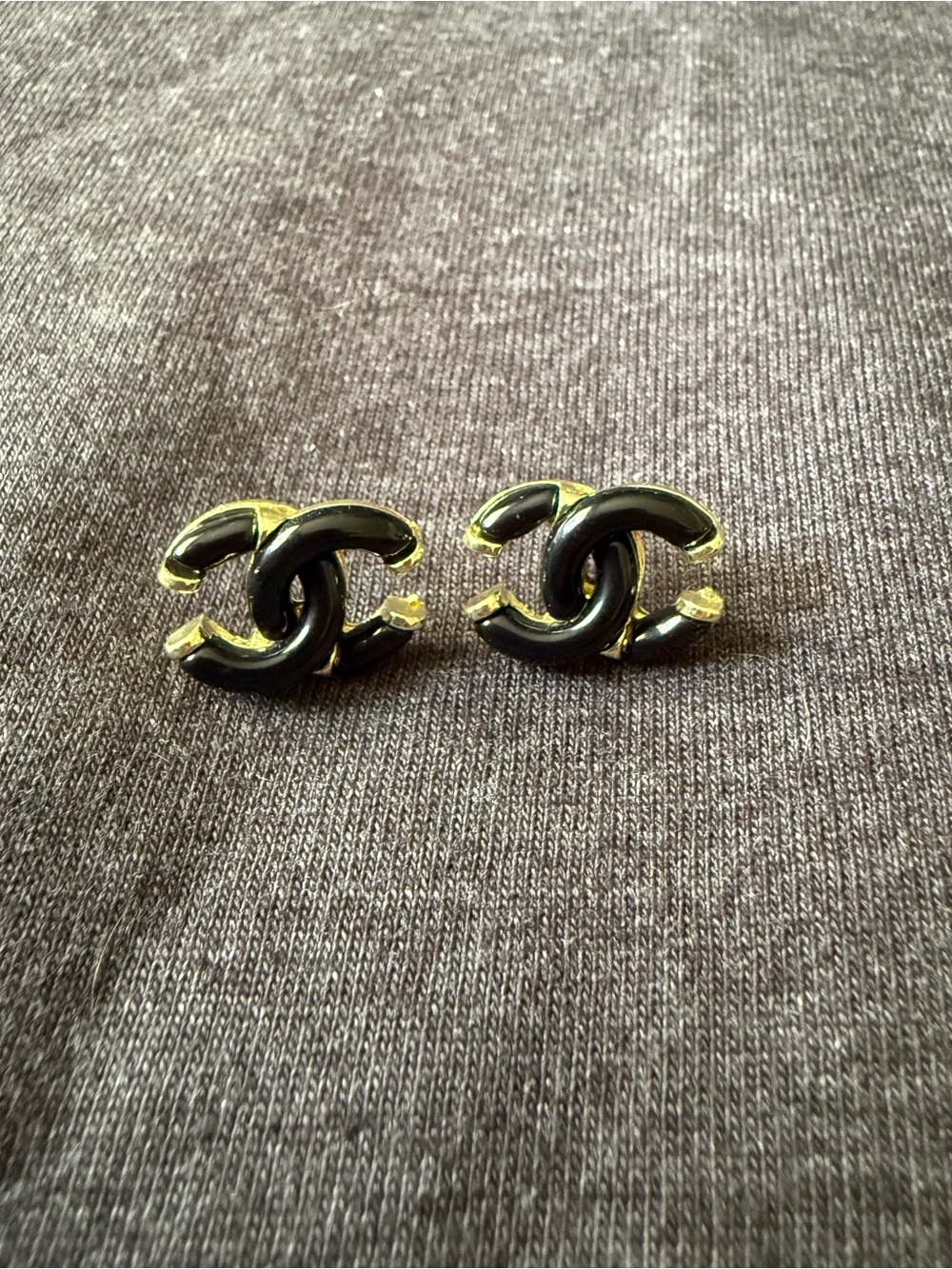 Black and Gold Interlocking Logo Stud Earrings